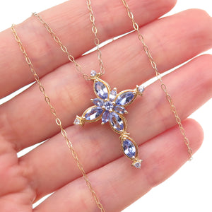 Chuck Clemency 925 Sterling Gold Plated Real Tanzanite Cross Chain Necklace 20"