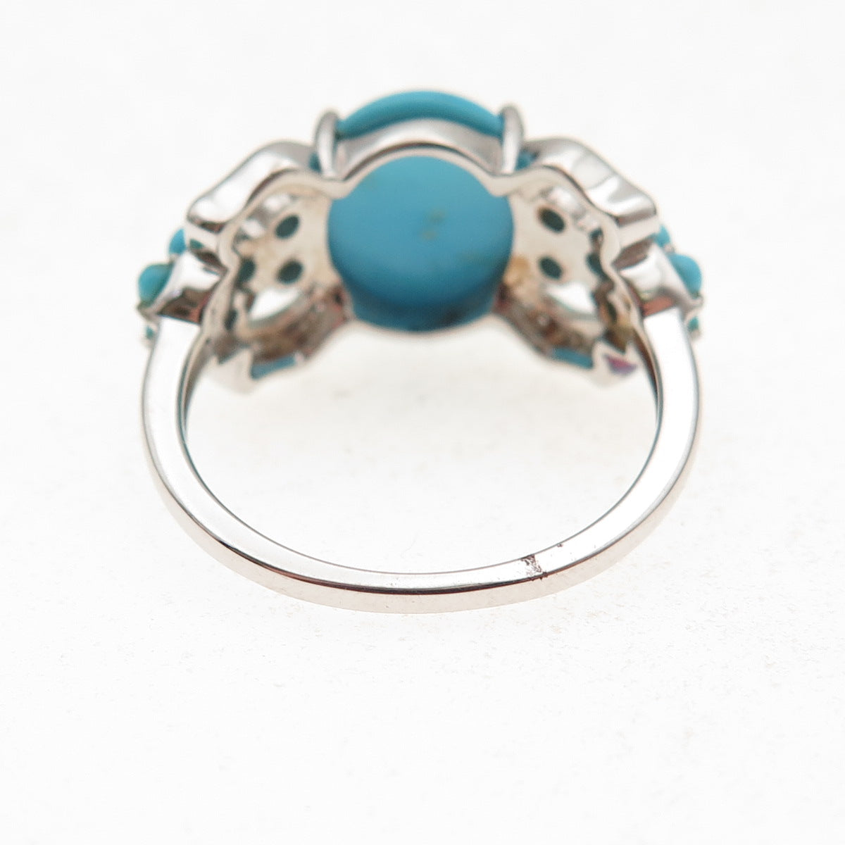 925 Sterling Silver Real Sleeping Beauty Turquoise & White Topaz Ring Size 8