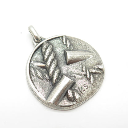 999 Fine Silver Vintage Rope Abstract Round Tag Pendant