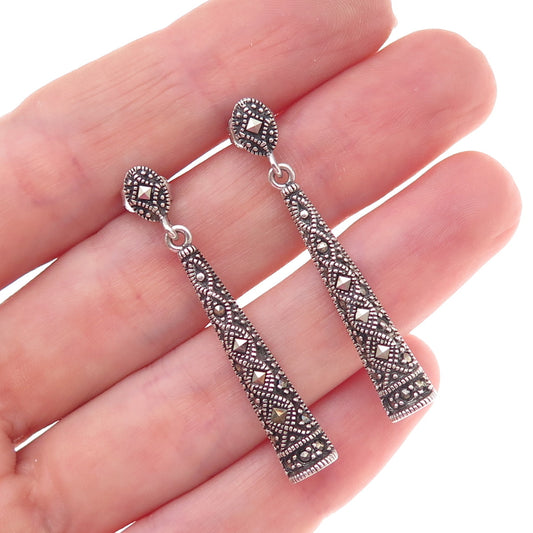925 Sterling Silver Vintage Real Marcasite Oxidized Dangle Earrings