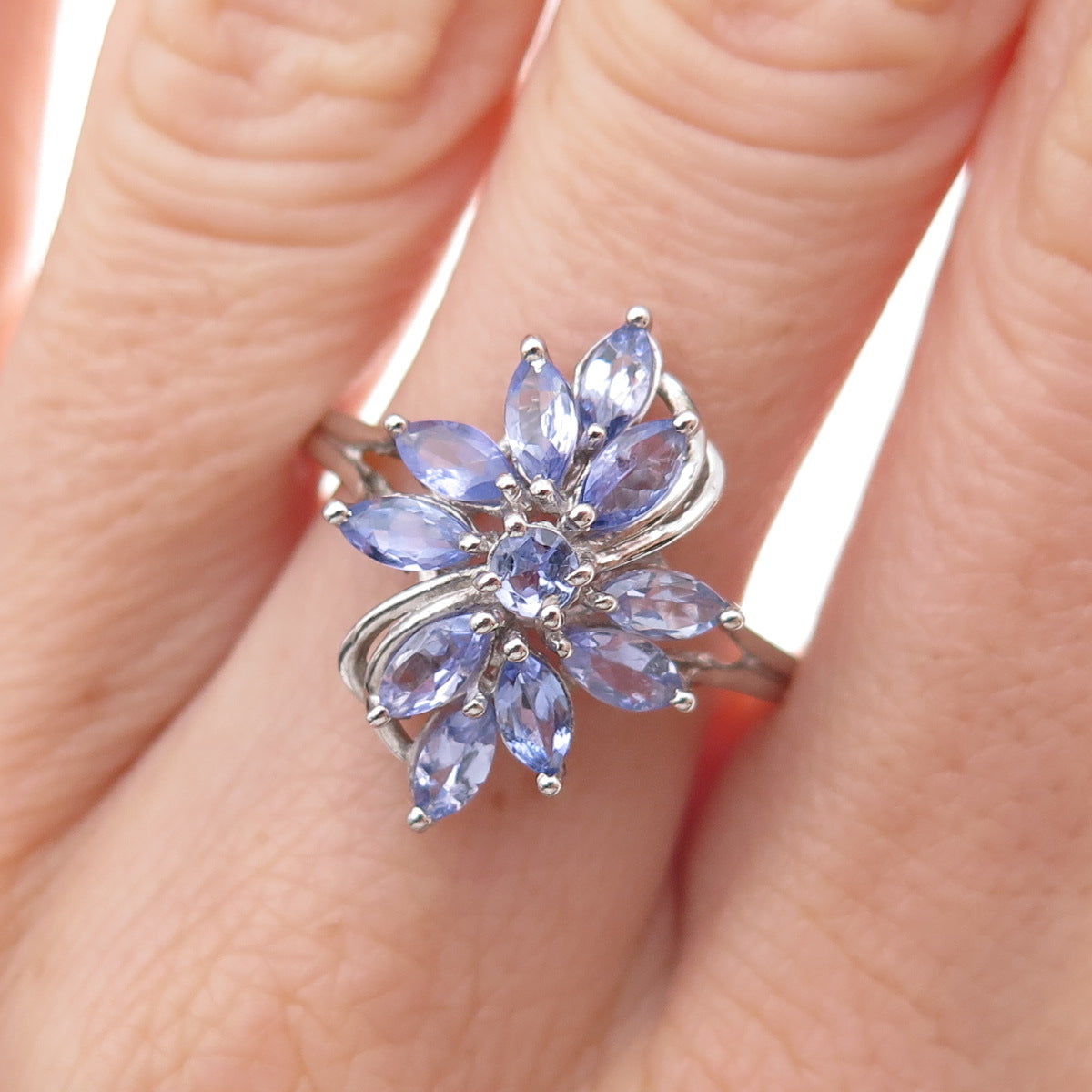 Chuck Clemency 925 Sterling Silver Real Tanzanite Floral Ring Size 8