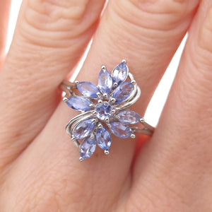Chuck Clemency 925 Sterling Silver Real Tanzanite Floral Ring Size 8