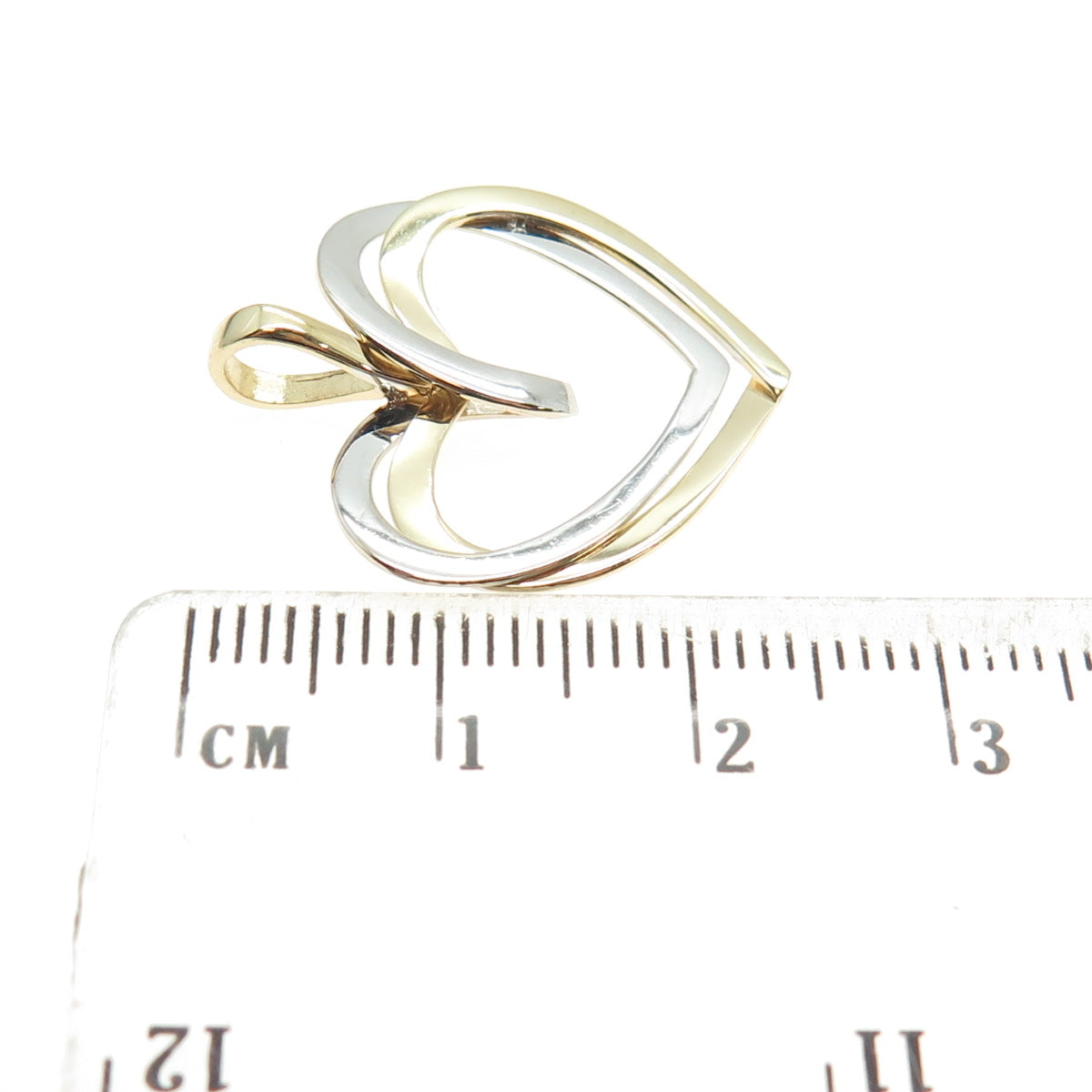 14K Yellow & White Gold Interlocked Heart Charm Pendant