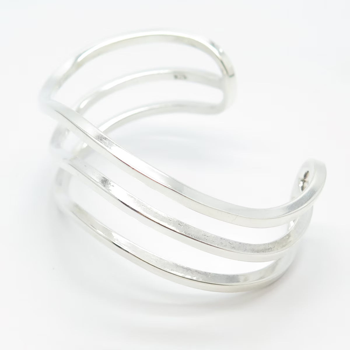 925 Sterling Silver Vintage Wavy Adjustable Cuff Bracelet 6.5"
