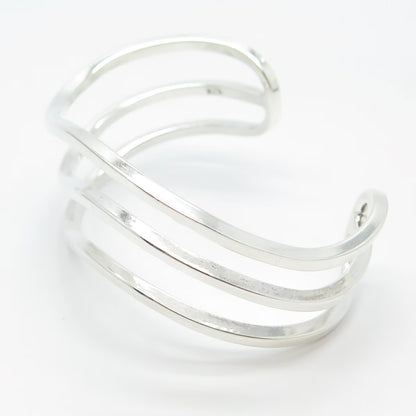 925 Sterling Silver Vintage Wavy Adjustable Cuff Bracelet 6.5"