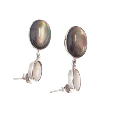 925 Sterling Silver Vintage Real MOP & Abalone Shell Dangle Earrings