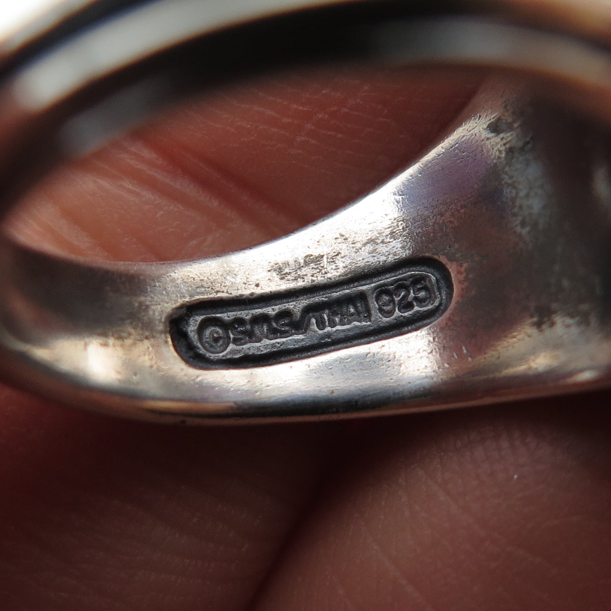 925 Sterling Silver Vintage SMS Amethyst Modernist Scroll Oxidized Ring Size 7