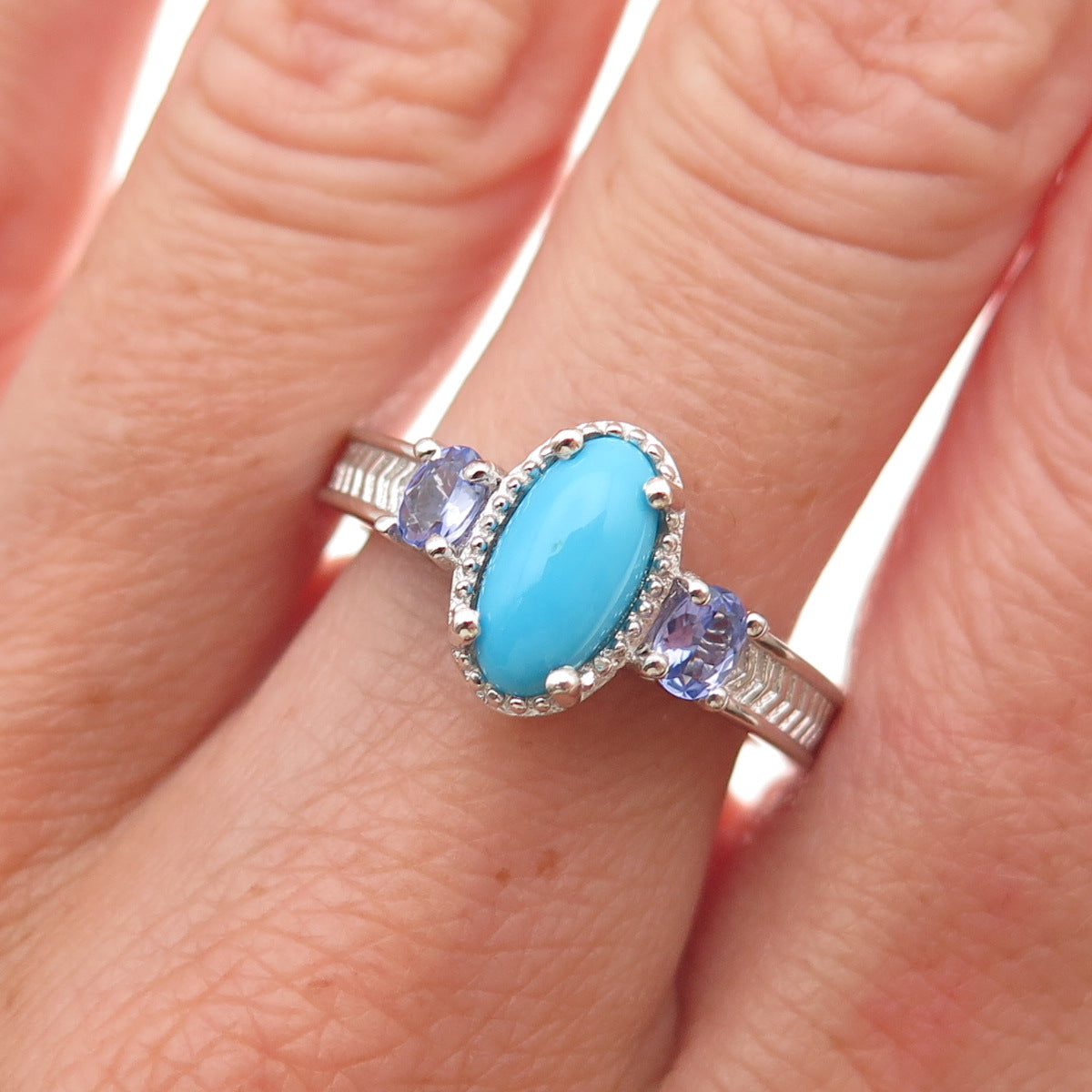 Chuck Clemency 925 Sterling Silver Real Turquoise & Tanzanite Ring Size 8