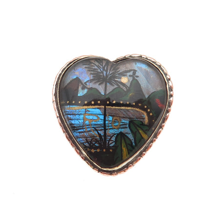 ALFANO Sterling Antique Art Deco Brazil Monarch Butterfly Wing Heart Pin Brooch