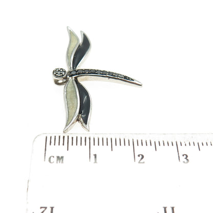 JANE SEYMOUR Sterling Enamel Real Black & White Diamond Dragonfly Slide Pendant