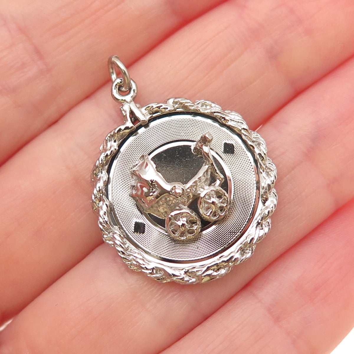 925 Sterling Silver Vintage Baby Stroller Charm Pendant
