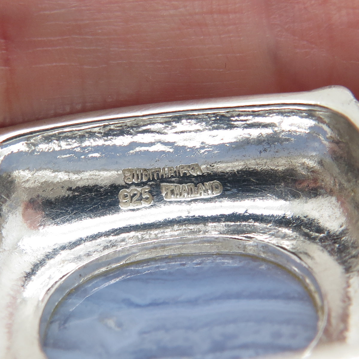 JUDITH RIPKA 925 Sterling Silver Vintage Real Blue Lace Agate & Sapphire Pendant