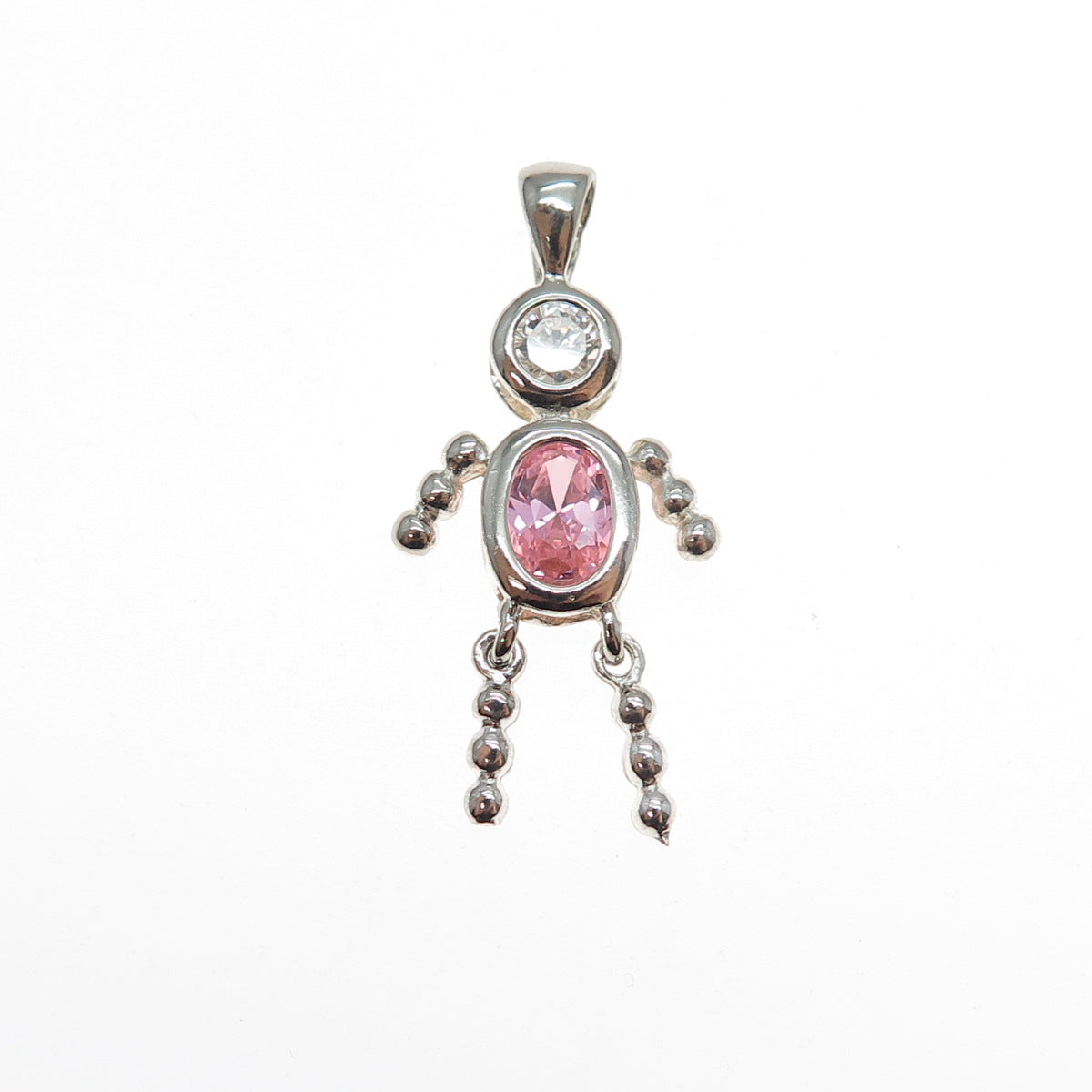 925 Sterling Silver Pink C Z October Birthstone Boy Articulated Charm Pendant