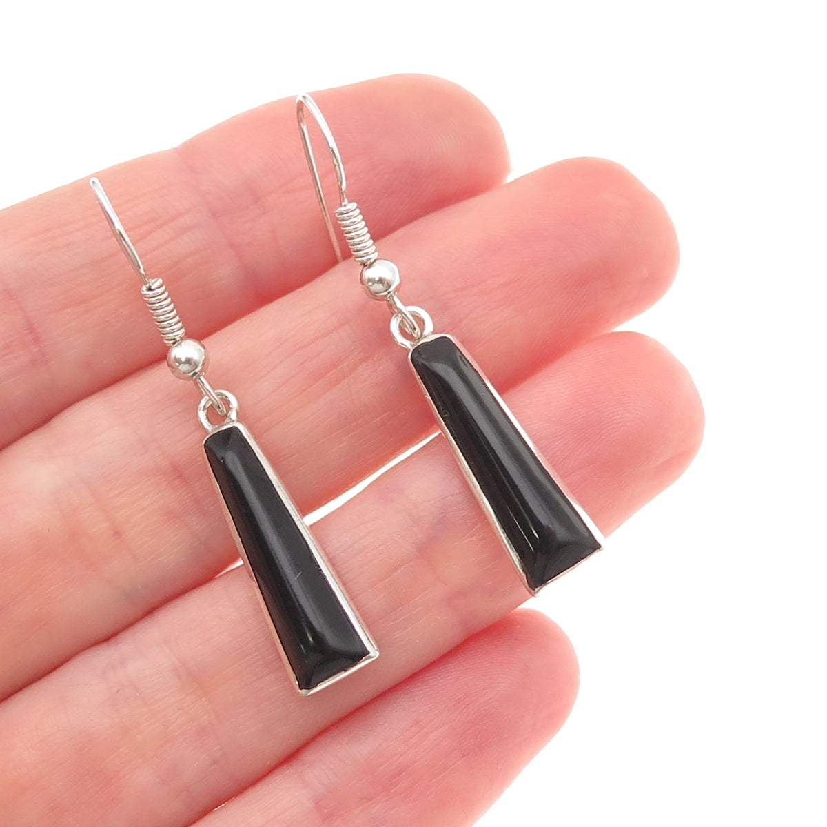 925 Sterling Silver Vintage Real Black Onyx Dangle Earrings