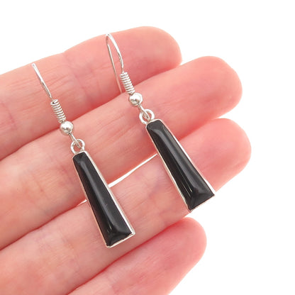 925 Sterling Silver Vintage Real Black Onyx Dangle Earrings