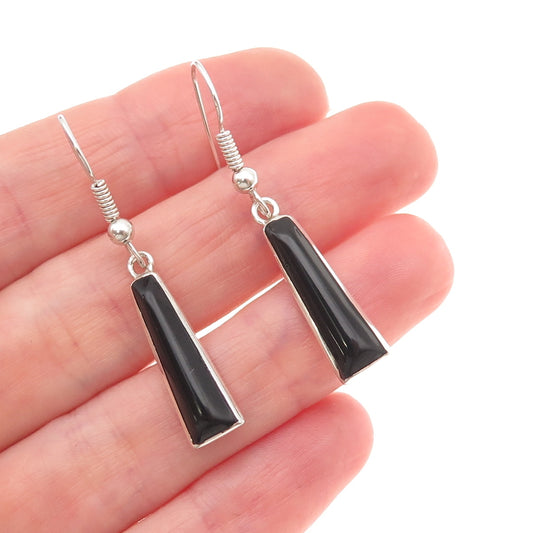 925 Sterling Silver Vintage Real Black Onyx Dangle Earrings