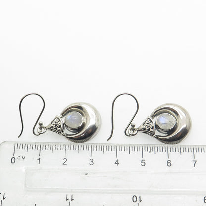 925 Sterling Silver Vintage Real Moonstone Crescent Teardrop Dangle Earrings