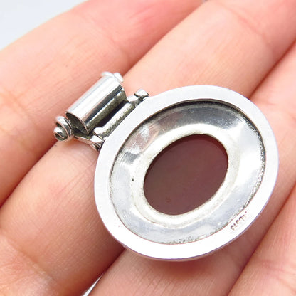 925 Sterling Silver Vintage Real Carnelian Gemstone Swirl Slide Pendant
