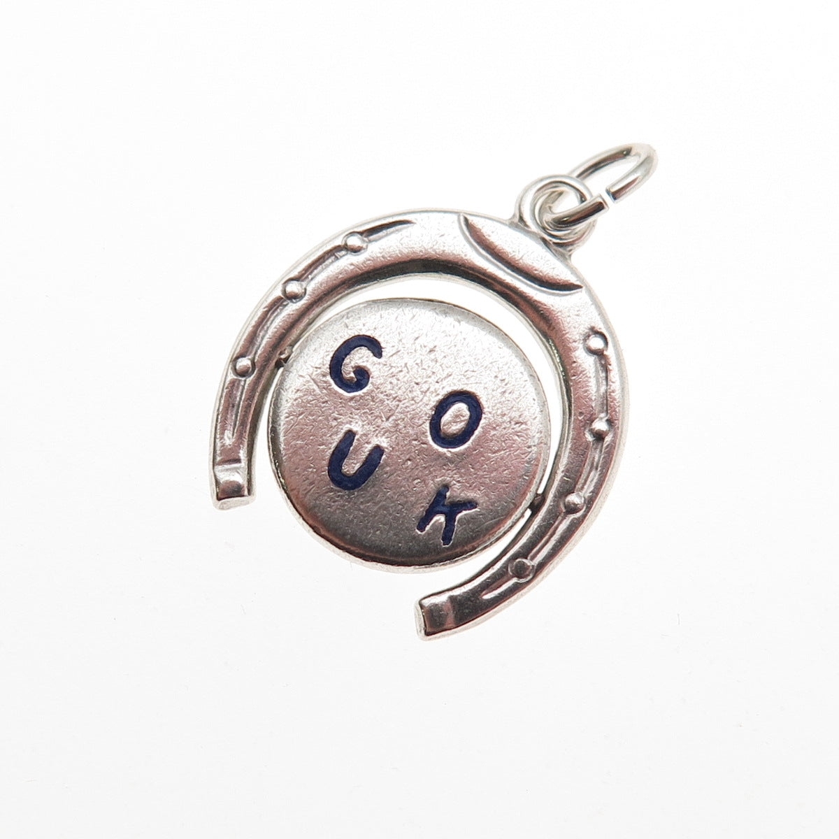 925 Sterling Antique Art Deco Enamel Good Luck Horseshoe Reversible Mini Pendant
