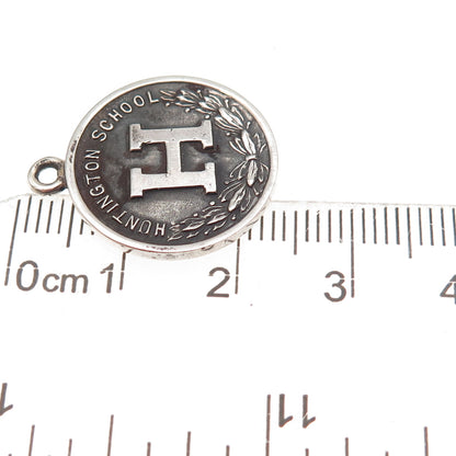 Wood Boston 925 Sterling Silver Antique 1923 Huntington School Oxidized Pendant