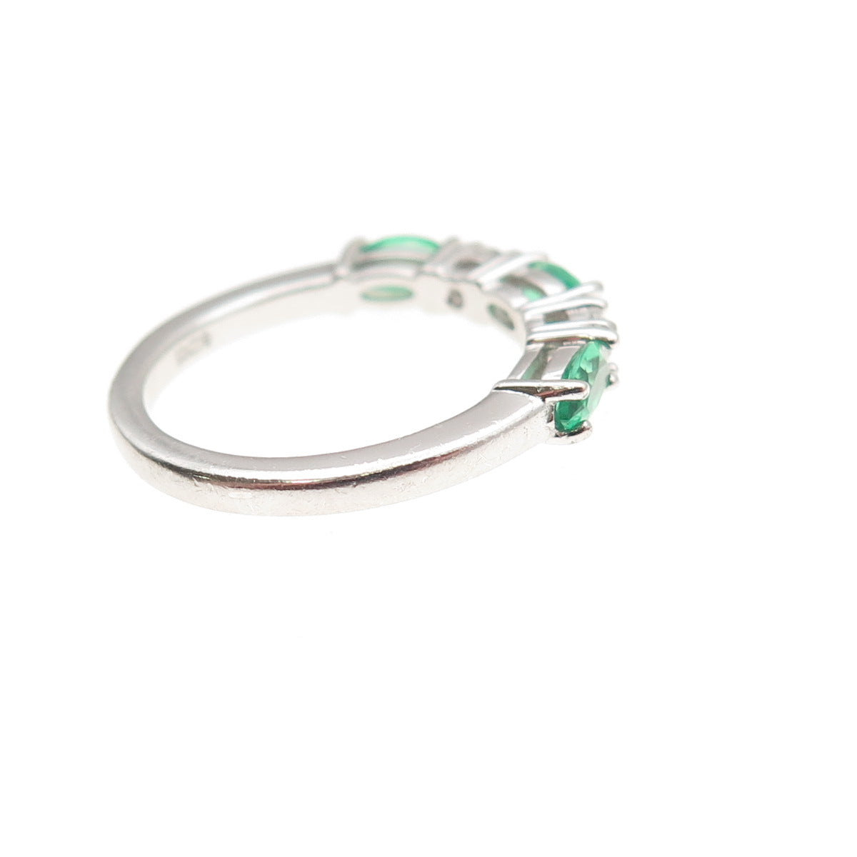 925 Sterling Silver Marquise-Cut Green & Round-Cut White C Z Ring Size 5