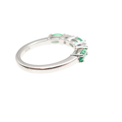 925 Sterling Silver Marquise-Cut Green & Round-Cut White C Z Ring Size 5