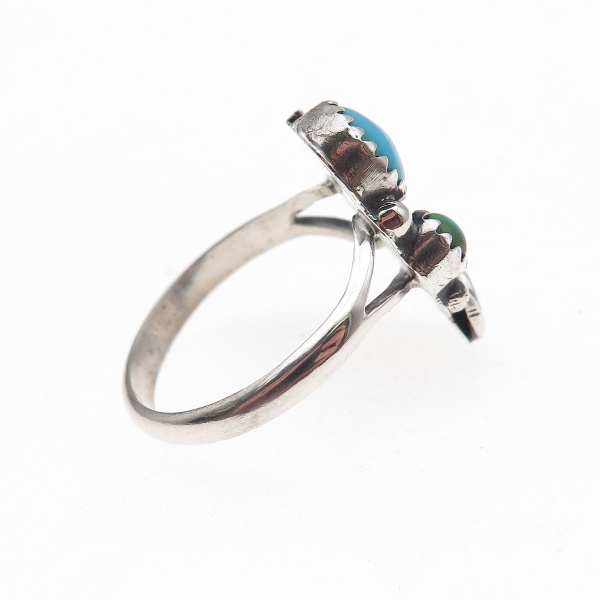 Old Pawn 925 Sterling Silver Vintage Turquoise Feather Tribal Ring Size 8.5