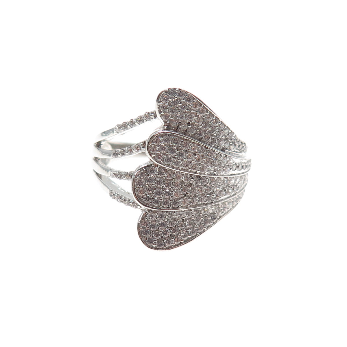 925 Sterling Silver Round-Cut C Z Angel Wing Ring Size 6.25