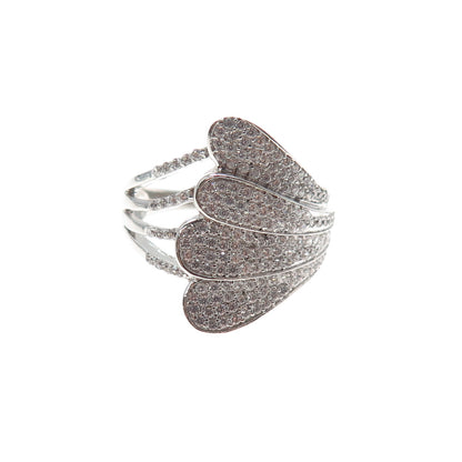 925 Sterling Silver Round-Cut C Z Angel Wing Ring Size 6.25