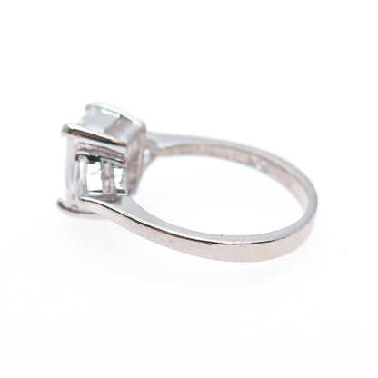 925 Sterling Silver Radiant & Triangle-Cut C Z Engagement Ring Size 7