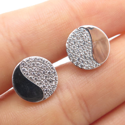 JANE SEYMOUR 925 Sterling Silver Round-Cut C Z Yin Yang Stud Earrings