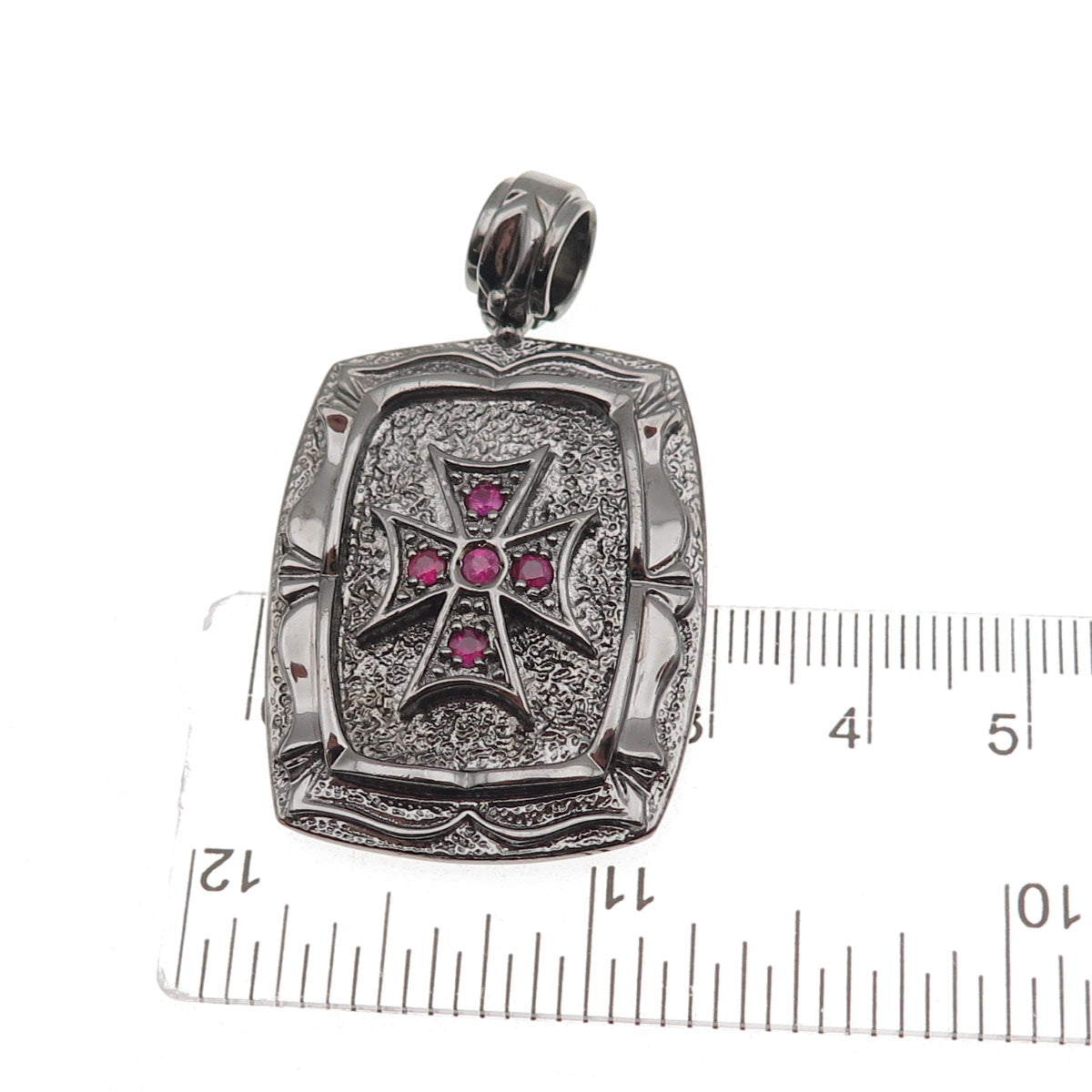 Jolusa 925 Sterling Silver Black Rhodium Real Ruby Maltese Cross Pendant