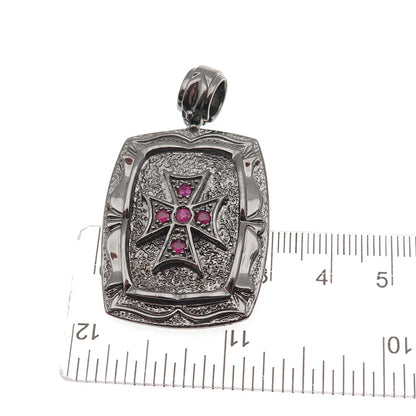 Jolusa 925 Sterling Silver Black Rhodium Real Ruby Maltese Cross Pendant
