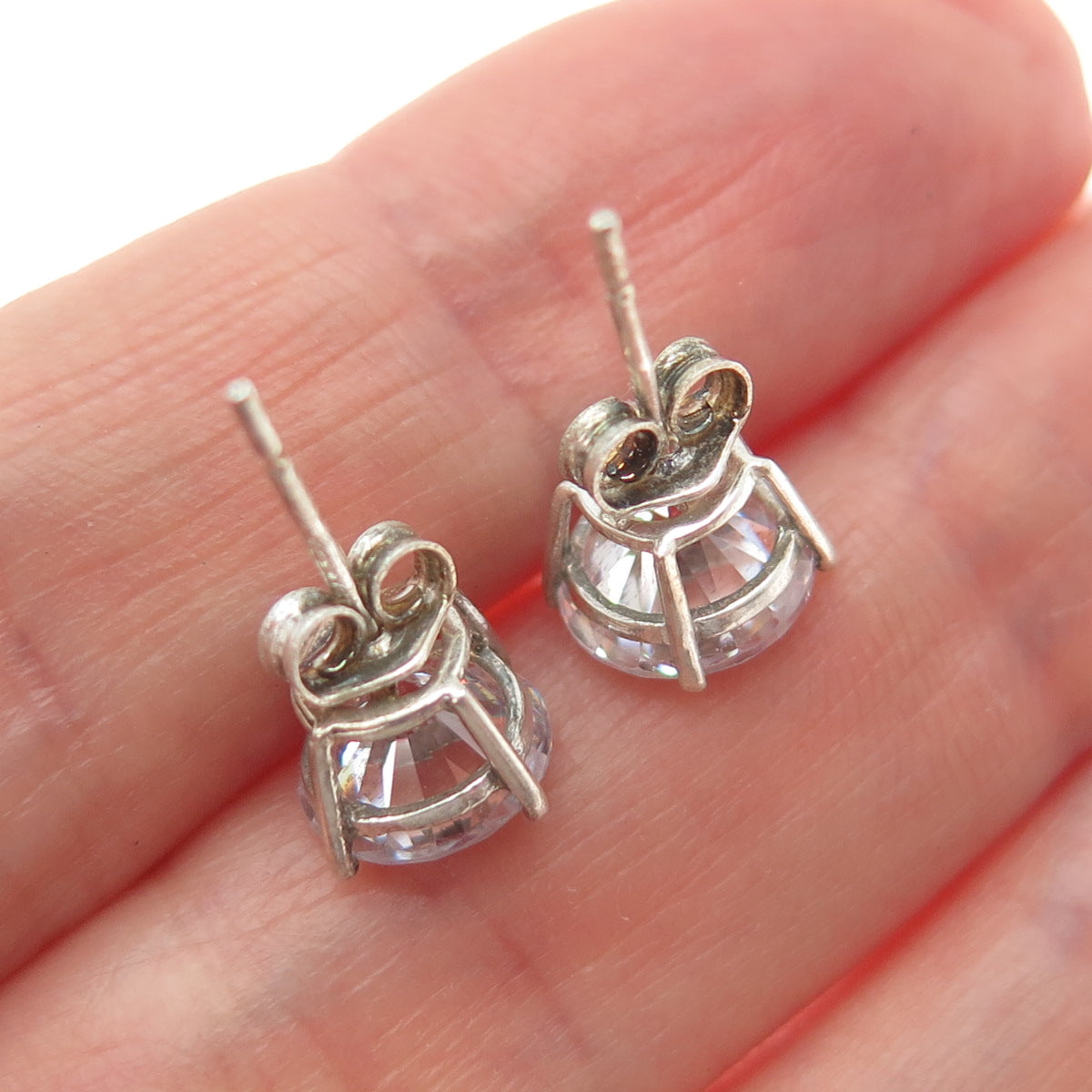 925 Sterling Silver Round-Cut C Z Stud Earrings