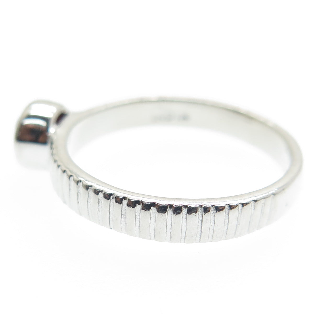 925 Sterling Silver Real Checkered Red Garnet Gemstone Ribbed Ring Size 8