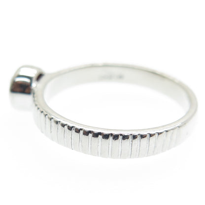 925 Sterling Silver Real Checkered Red Garnet Gemstone Ribbed Ring Size 8