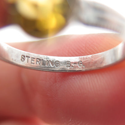 925 Sterling Silver Antique Art Deco B-G Real Oval-Cut Citrine Ring Size 5