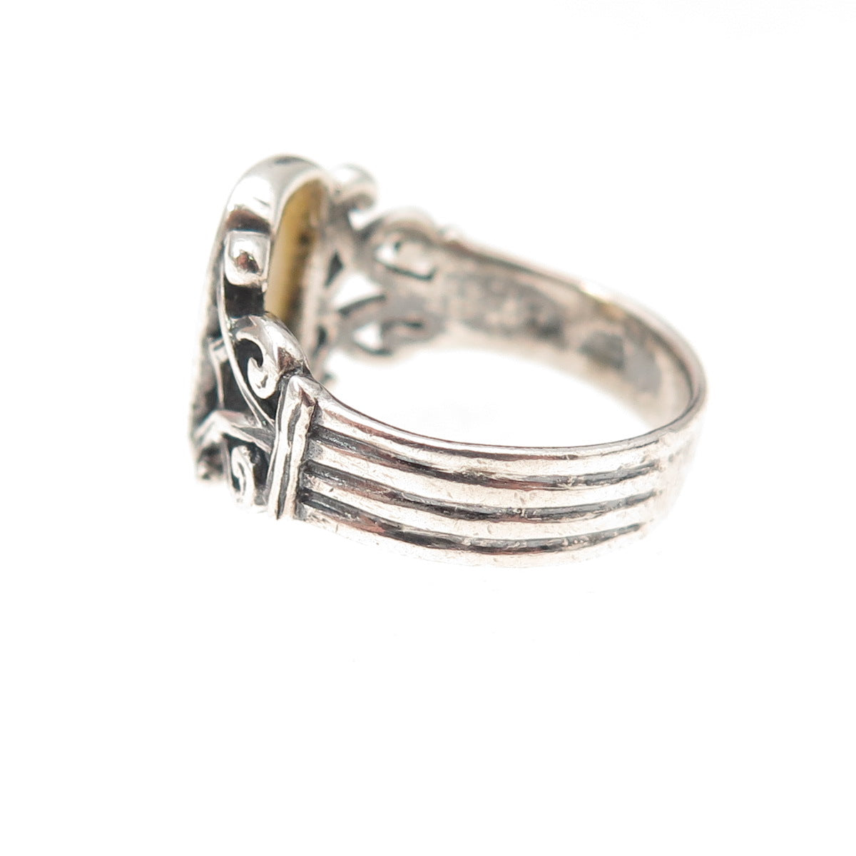 925 Sterling Silver Vintage Mexico Real MOP Heart Oxidized Ring Size 5
