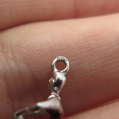 925 Sterling Silver Vintage Red Enamel Water Skiing Charm Pendant