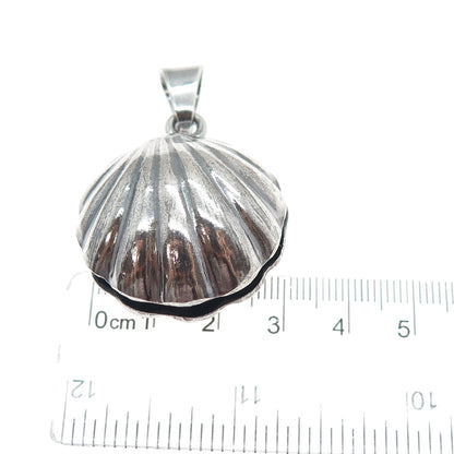 925 Sterling Silver Vintage Mexico Seashell Oxidized 3D Charm Pendant