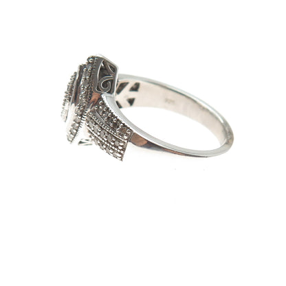 925 Sterling Silver Real Round & Tapered Baguette-Cut Diamond Ring Size 6.75