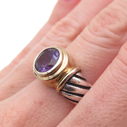 Chateau D’Argent 925 Sterling Silver 2-Tone Vintage Real Amethyst Ring Size 7