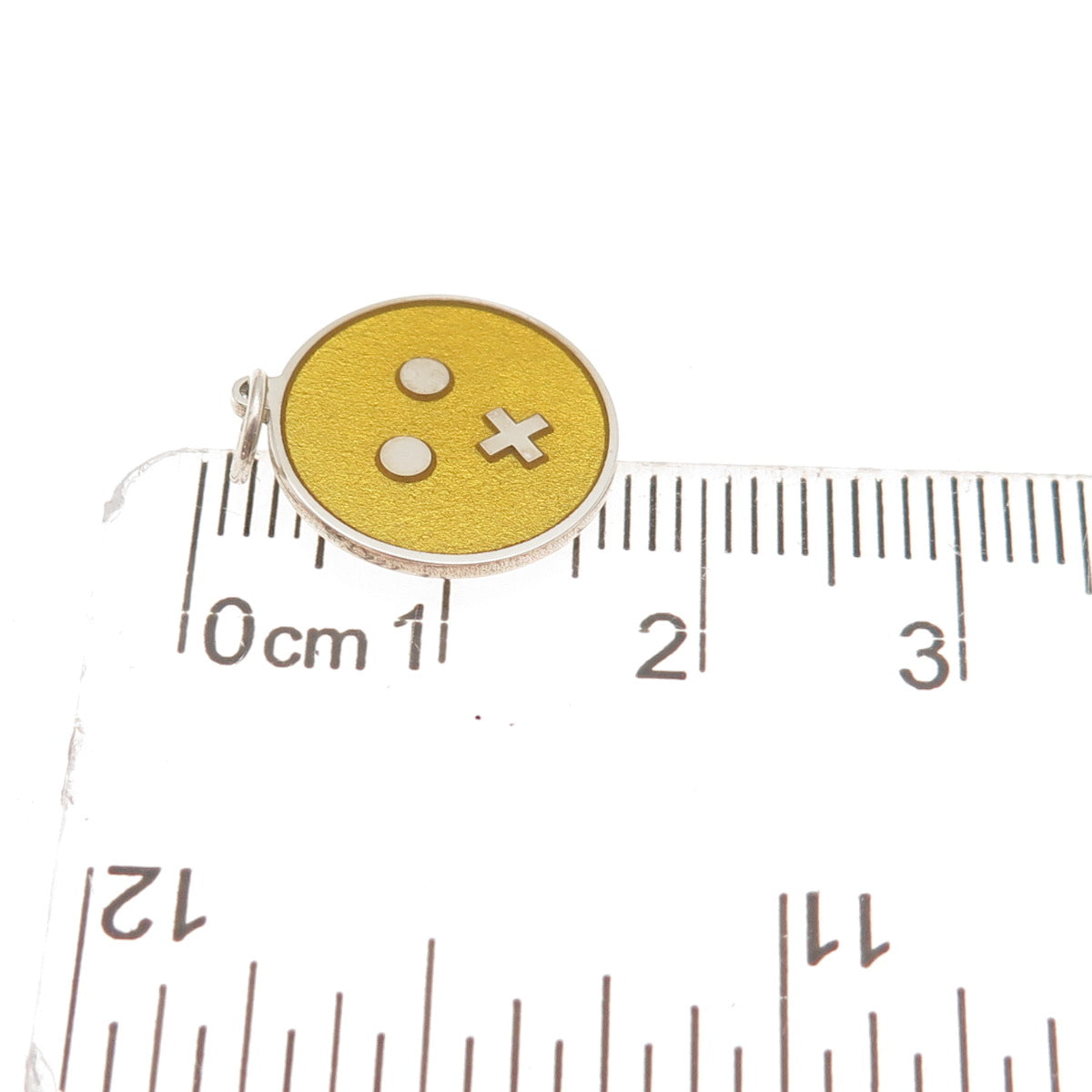 925 Sterling Silver Yellow Enamel Mouth Shut Emoji Round Tag Mini Charm Pendant