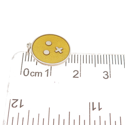 925 Sterling Silver Yellow Enamel Mouth Shut Emoji Round Tag Mini Charm Pendant