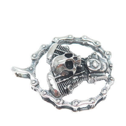 925 Sterling Silver Vintage Skull Biker Oxidized Pendant
