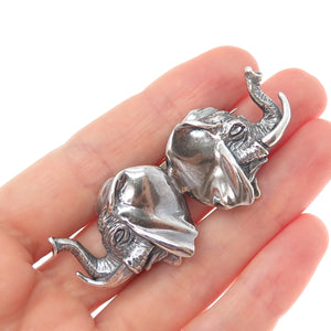 TED OTT 925 Sterling Silver Vintage Double Headed Elephant Oxidized Pin Brooch