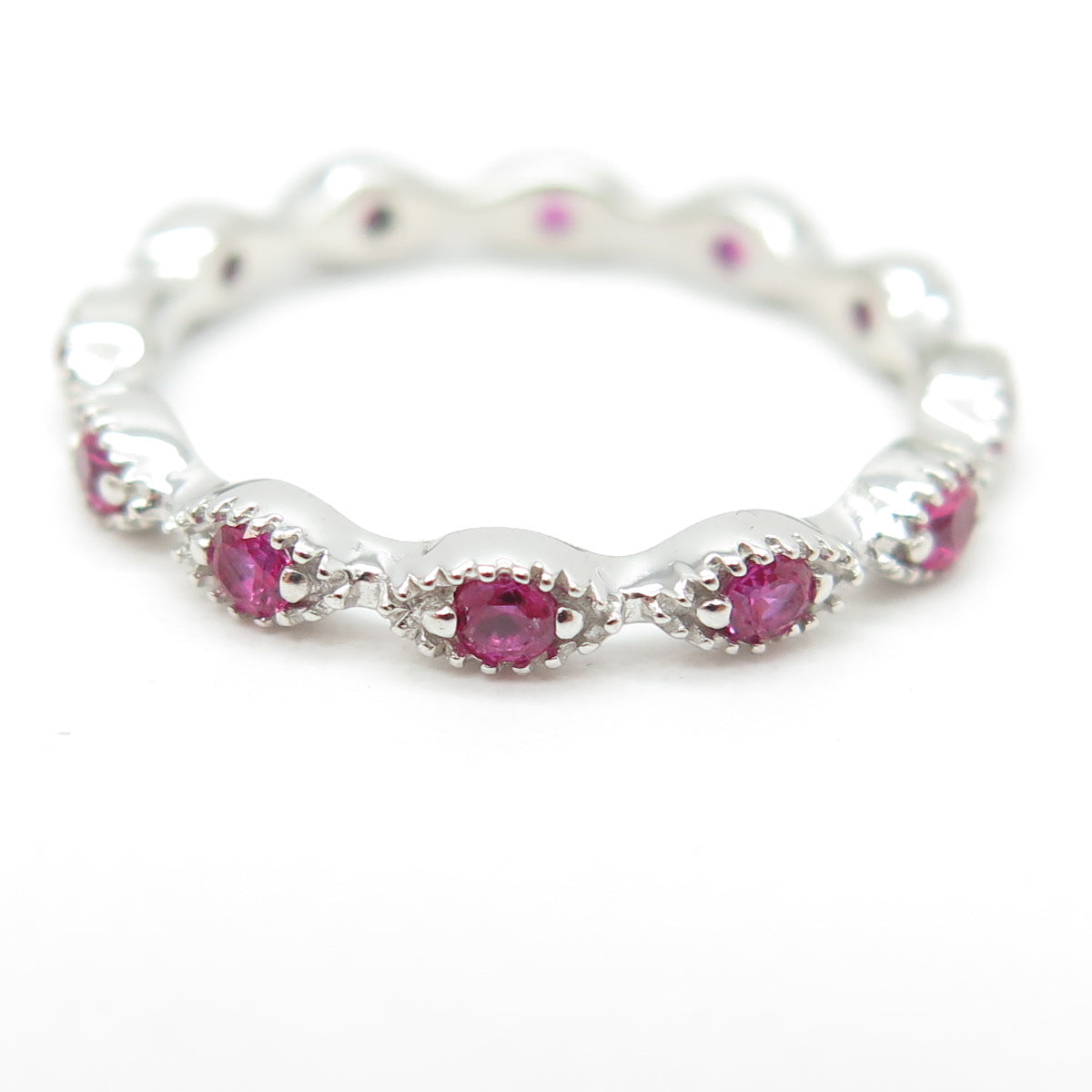 925 Sterling Silver Lab-Created Pink Sapphire All Around Eternity Ring Size 6.75