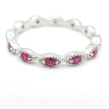 925 Sterling Silver Lab-Created Pink Sapphire All Around Eternity Ring Size 6.75