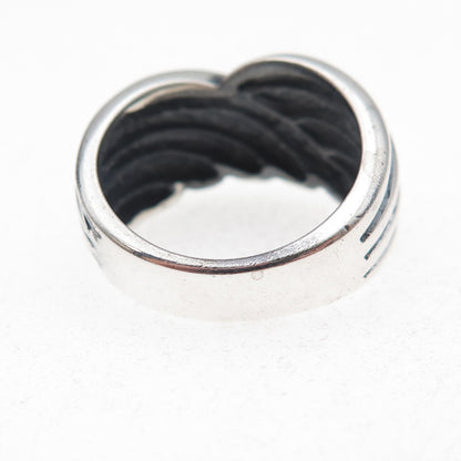 Midas 925 Sterling Silver Vintage Modernist Ribbed Oxidized Ring Size 6
