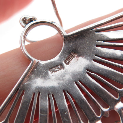 925 Sterling Silver Vintage Clear Crystal Modernist Fan Oxidized Earrings